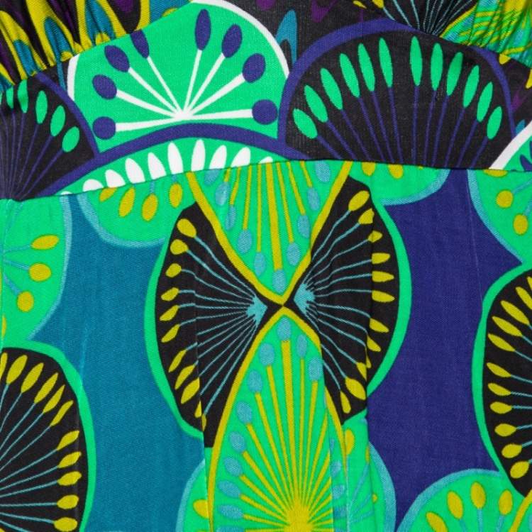 Pre Owned M Missoni Green Abstract Printed Jersey Embellished Detail Tunic M