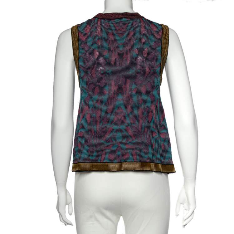 Pre Owned M Missoni Multicolored Floral & Abstract Knit Sleeveless Top M