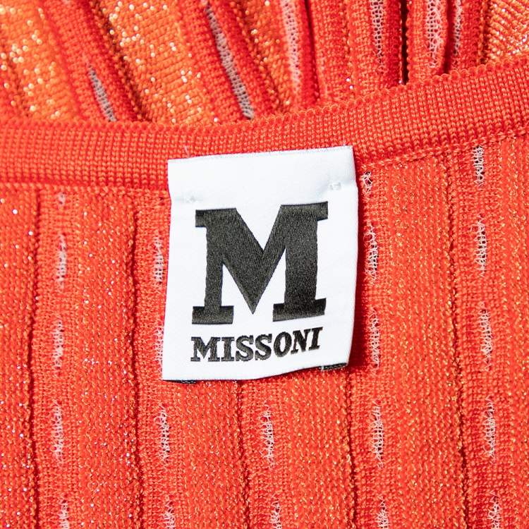 Pre Owned M Missoni Orange Perforated Lurex Knit Sleeveless Fit & Flare Dress S