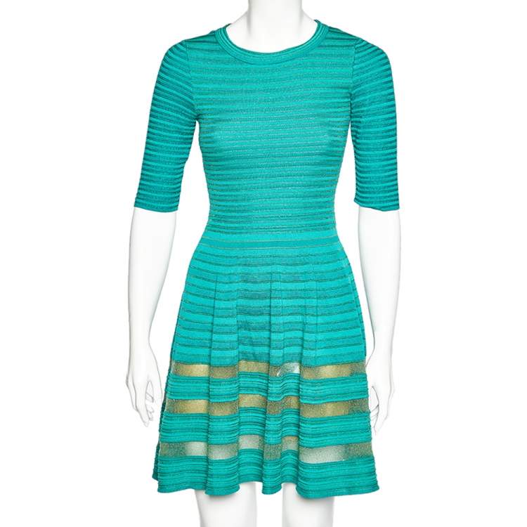 مملوكة مسبقًا M Missoni Green Stripe Pattern Knit Mini Dress S