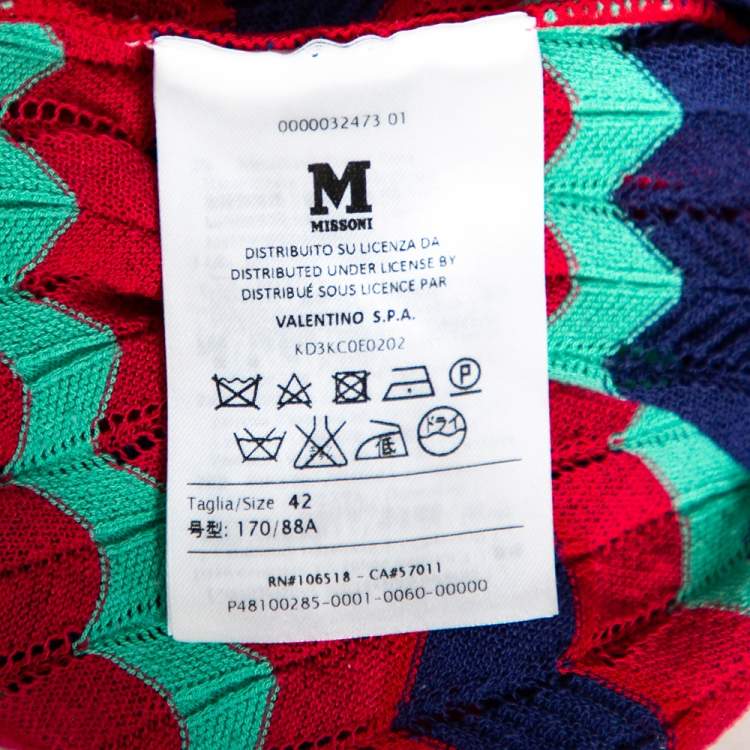 Pre Owned M Missoni Red Knit Lurex Panel Detailed Long Sleeve Top M