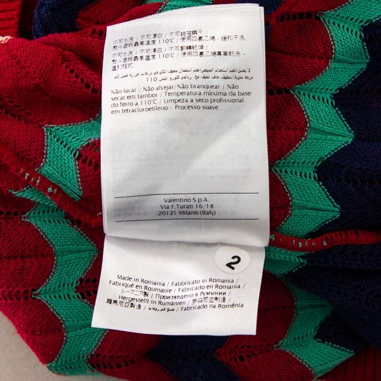 Pre Owned M Missoni Red Knit Lurex Panel Detailed Long Sleeve Top M