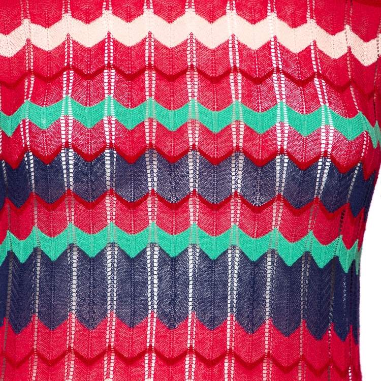 Pre Owned M Missoni Red Knit Lurex Panel Detailed Long Sleeve Top M