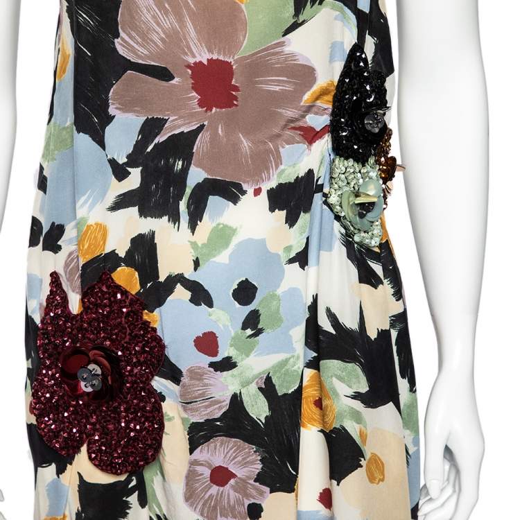 Pre Owned M Missoni Multicolor Floral Printed Silk Sequin Embellished Shift Dress M