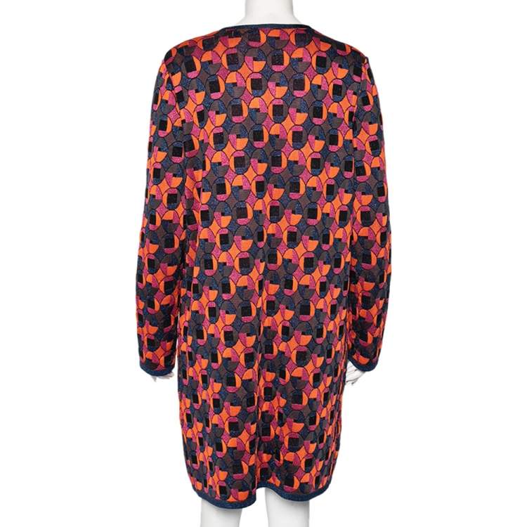 Pre Owned M Missoni Multicolor Patterned Knit Button Front Coat L