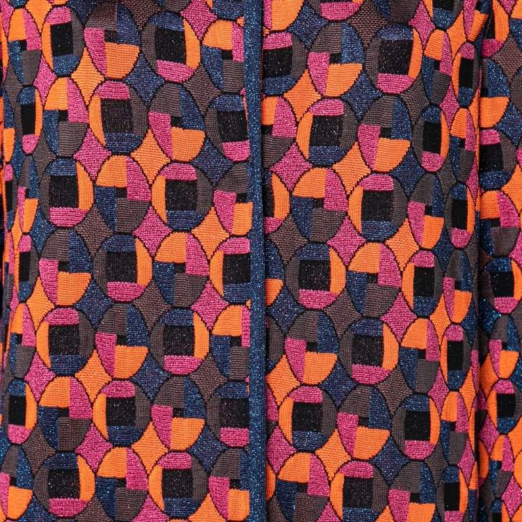Pre Owned M Missoni Multicolor Patterned Knit Button Front Coat L