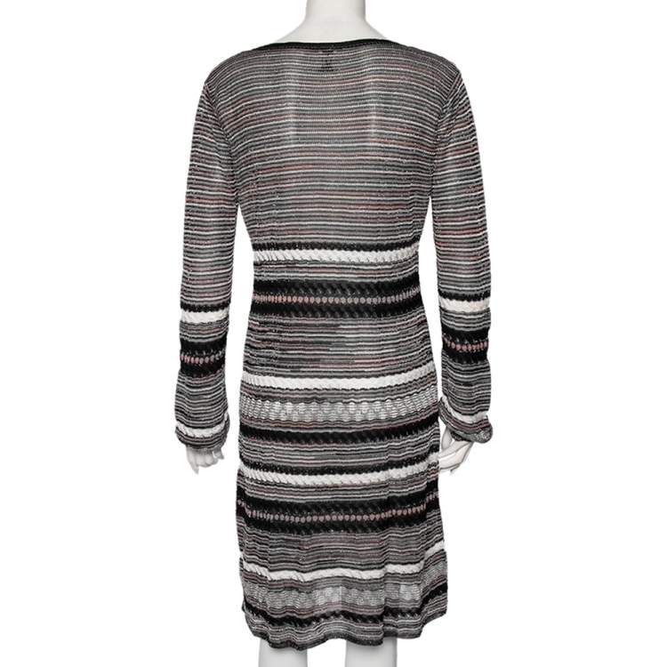 Pre Owned M Missoni Monochrome Lurex Knit Midi Dress XL