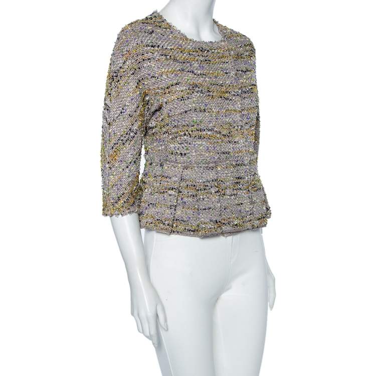 Pre Owned M Missoni Multicolored Lurex Knit Pleated Hem Detailed Jacket S