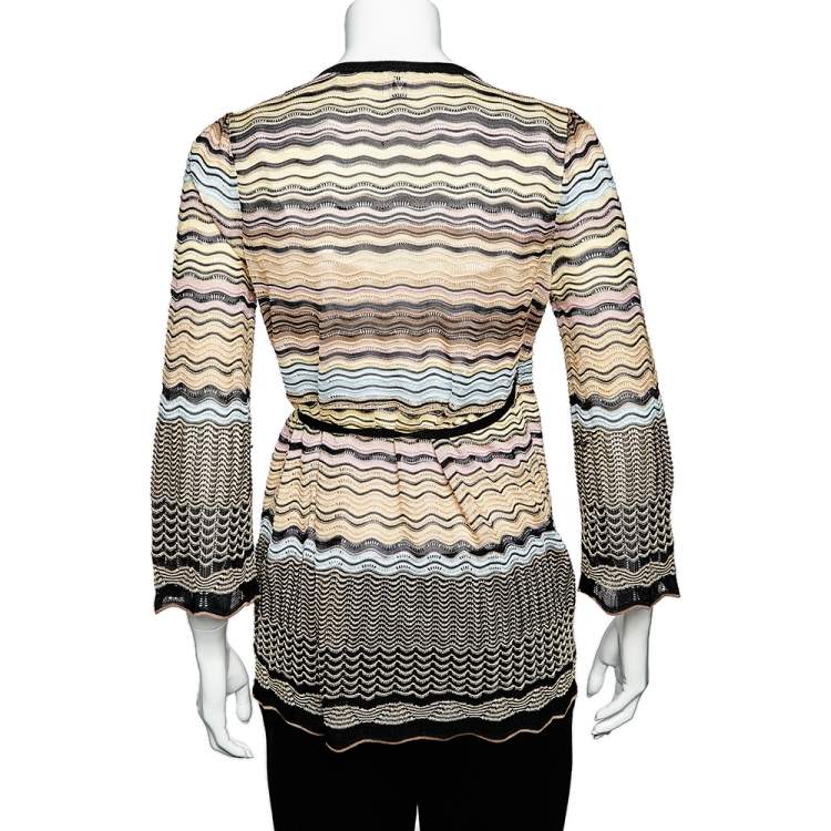 Pre Owned M Missoni Multicolor Wave Pattern Knit Wrap Cardigan M