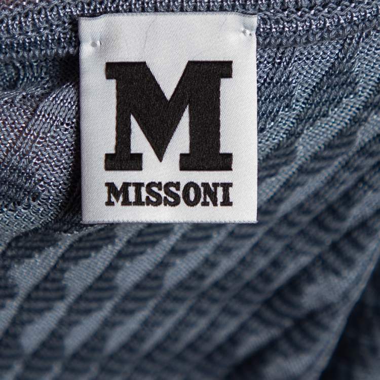 Pre Owned M Missoni Grey Textured Knit Smocked Detail Flared Dress S