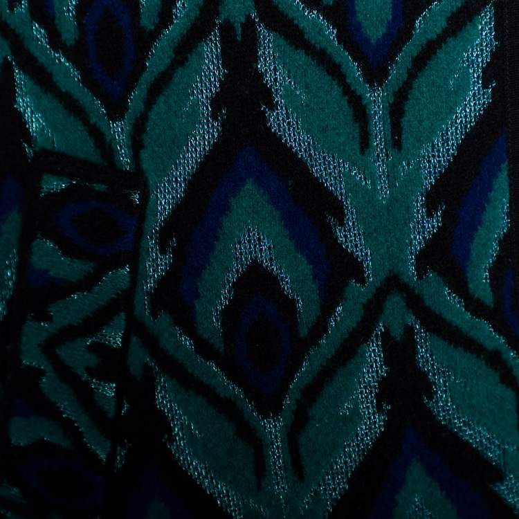 Pre Owned M Missoni Green Jacquard Knit Double Breasted Cape S
