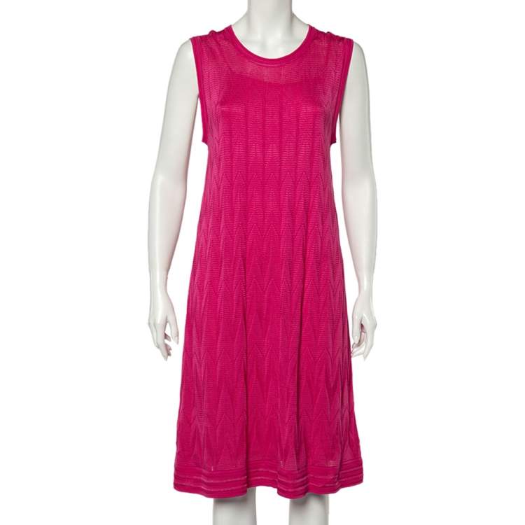 Pre Owned M Missoni Pink Knitted Cotton Sleeveless Round Neck Dress L