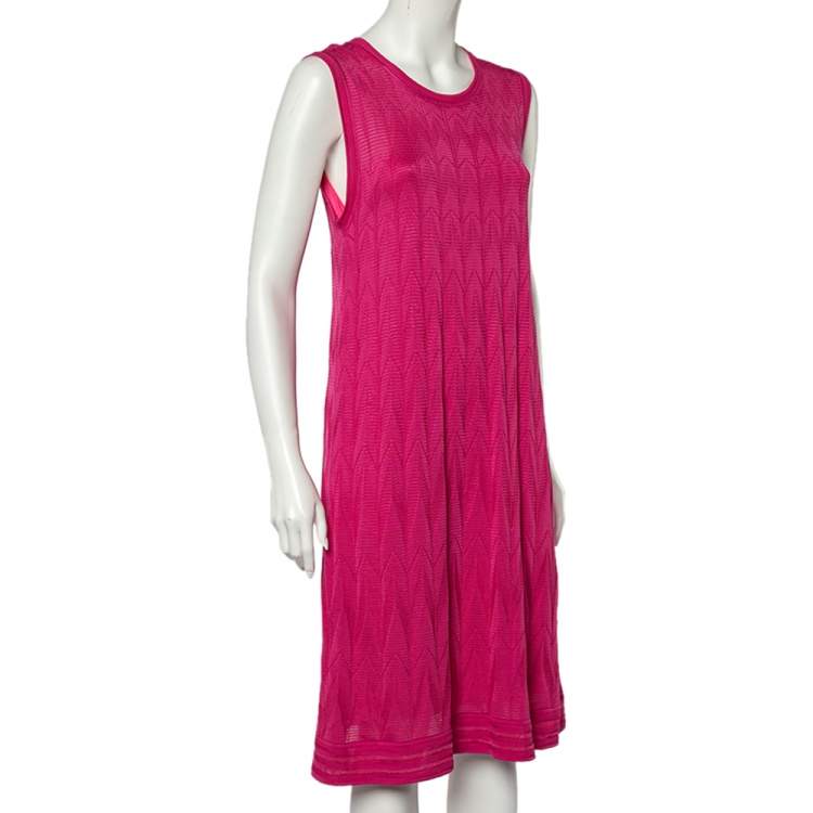 Pre Owned M Missoni Pink Knitted Cotton Sleeveless Round Neck Dress L