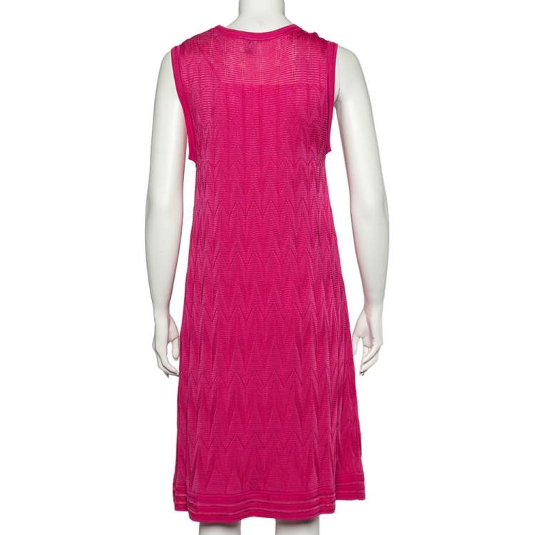 Pre Owned M Missoni Pink Knitted Cotton Sleeveless Round Neck Dress L