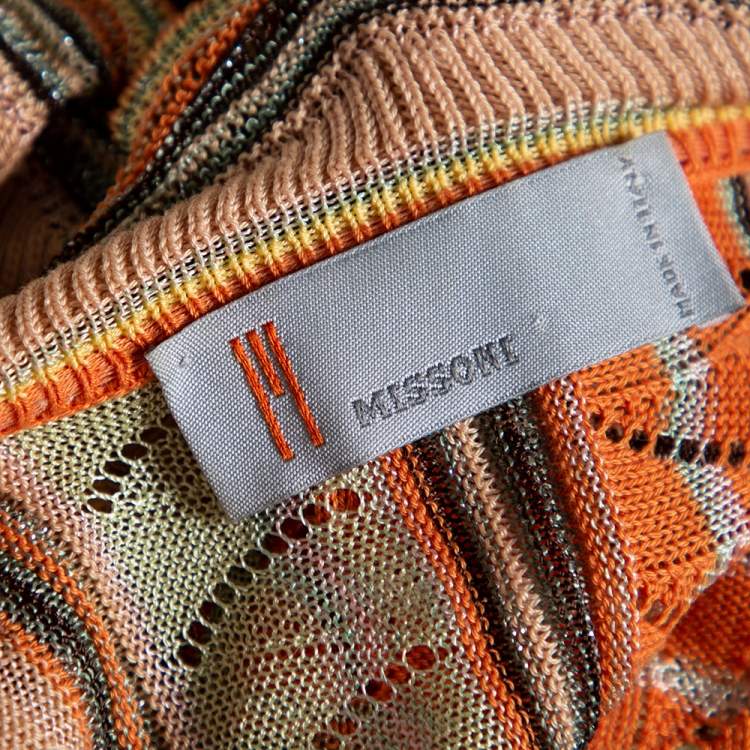 Pre Owned M Missoni Multicolored Crochet Knit Lurex Detail Ruffle Trimmed Button Front Top M