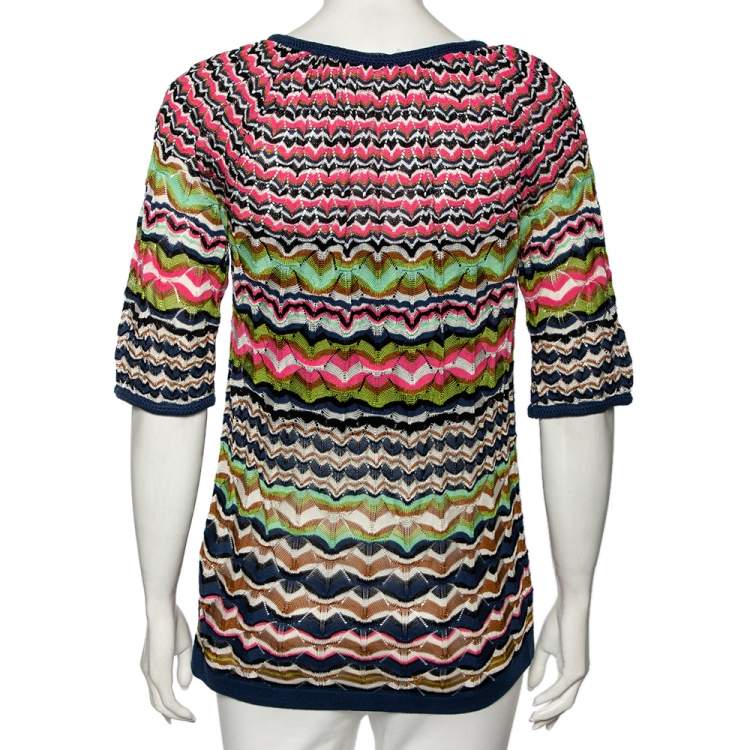 Pre Owned M Missoni Multicolor Perforated Knit Top M