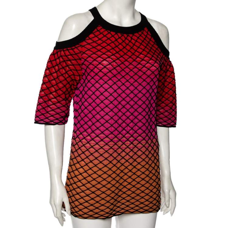 Pre Owned M Missoni Multicolor Textured Knit Cold Shoulder Top M