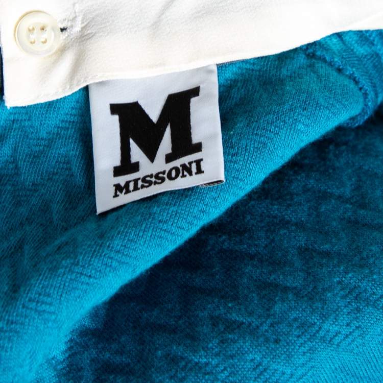 Pre Owned M Missoni Blue Textured Knit Pocket Detailed Short A-Line Dress S