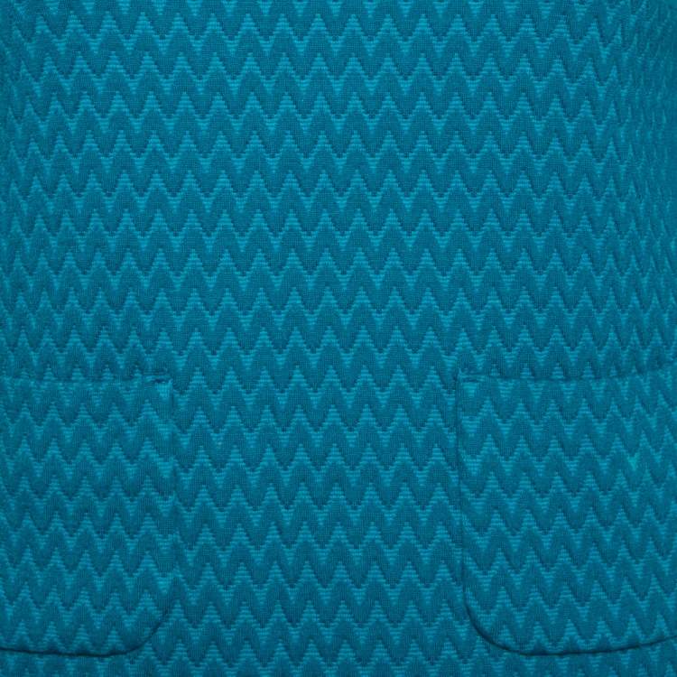 Pre Owned M Missoni Blue Textured Knit Pocket Detailed Short A-Line Dress S