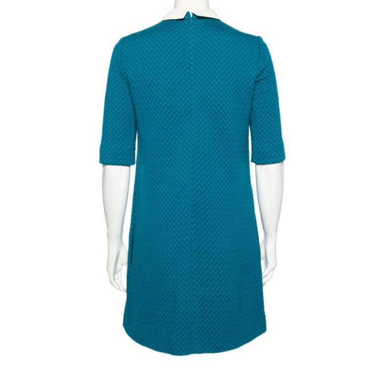 Pre Owned M Missoni Blue Textured Knit Pocket Detailed Short A-Line Dress S