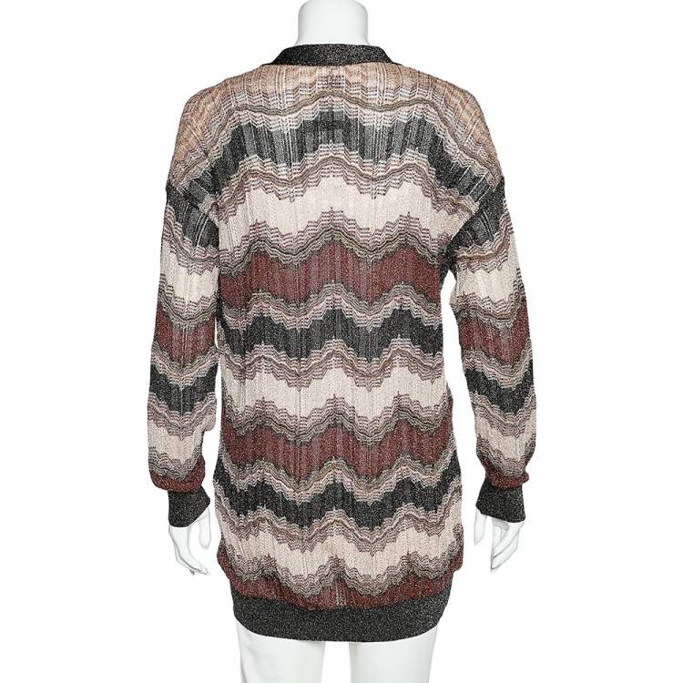 Pre Owned M Missoni Multicolor Lurex Knit Button Front Cardigan M