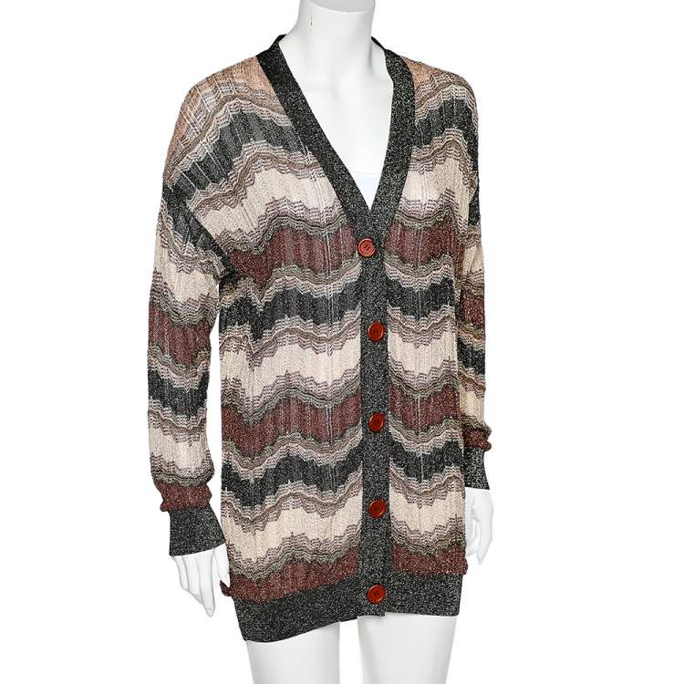 Pre Owned M Missoni Multicolor Lurex Knit Button Front Cardigan M