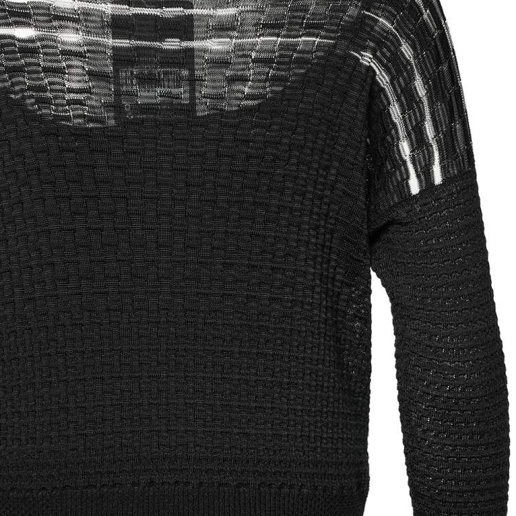 Pre Owned M Missoni Black Textured Knit Long Sleeve Short Dress L