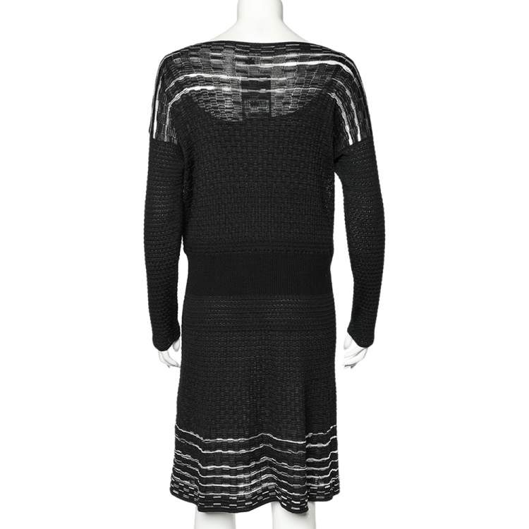 Pre Owned M Missoni Black Textured Knit Long Sleeve Short Dress L