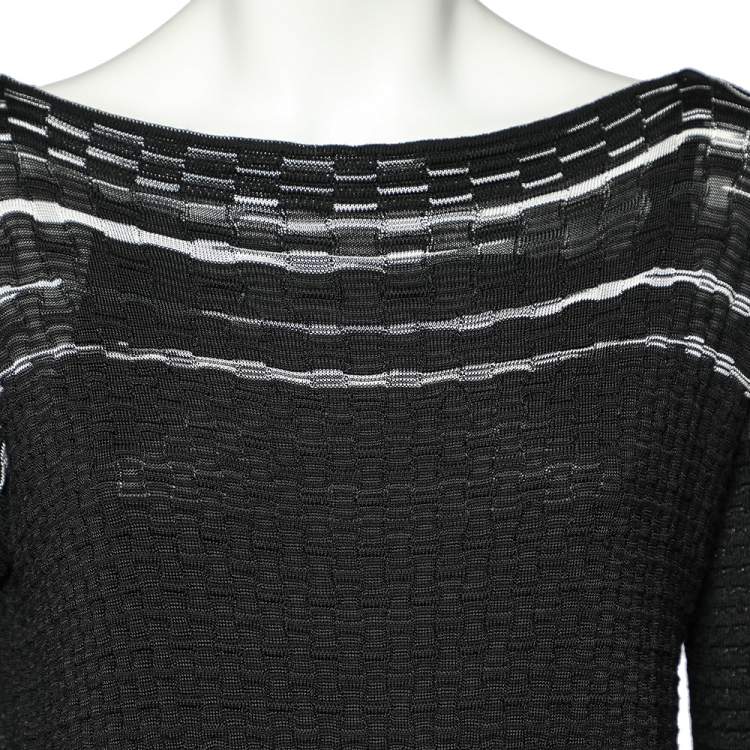 Pre Owned M Missoni Black Textured Knit Long Sleeve Short Dress L