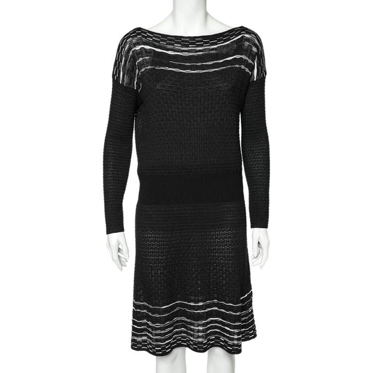 Pre Owned M Missoni Black Textured Knit Long Sleeve Short Dress L