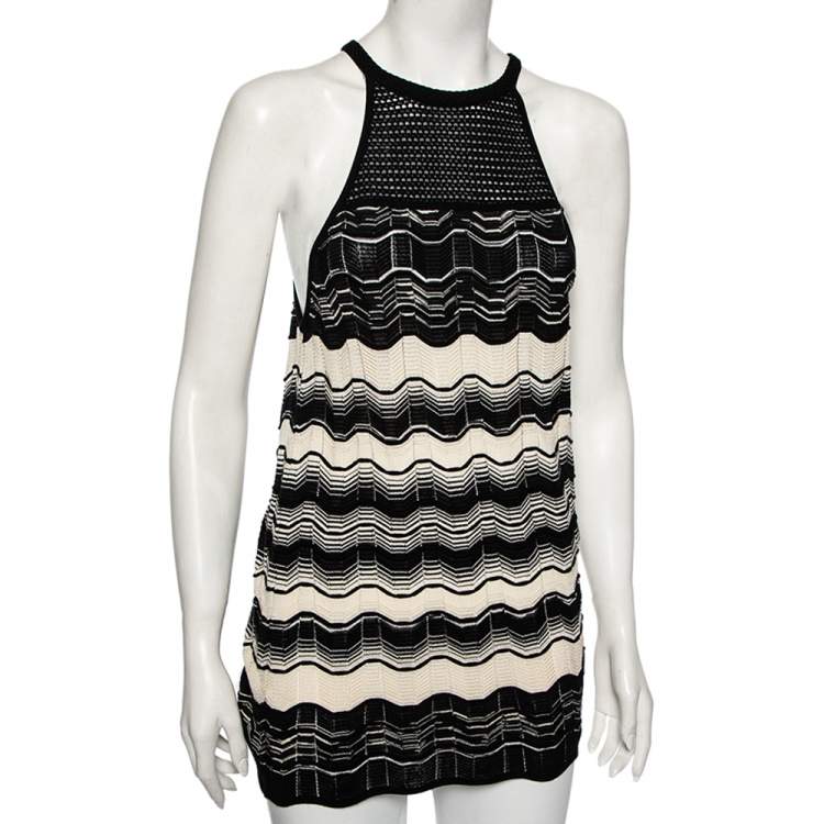 Pre Owned M Missoni Monochrome Knit Sleeveless Top S