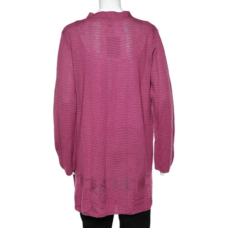 Pre Owned M Missoni Purple Patterned Knit Open Front Cardigan XL