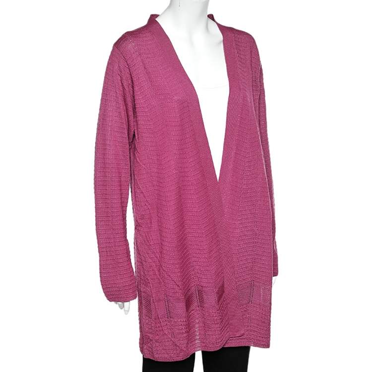 Pre Owned M Missoni Purple Patterned Knit Open Front Cardigan XL