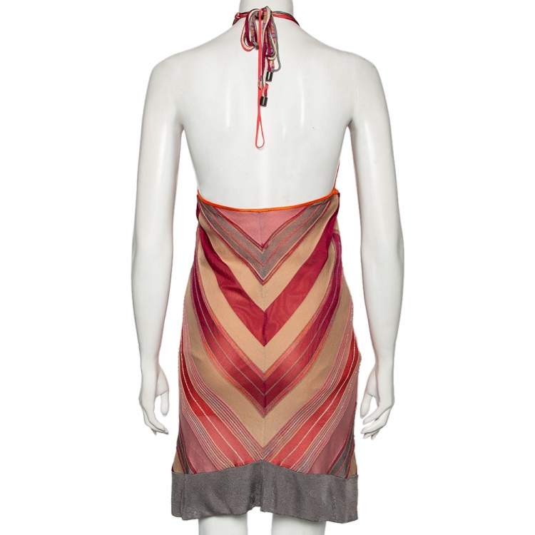 Pre Owned M Missoni Multicolored Knit Halter Neck Short Dress S