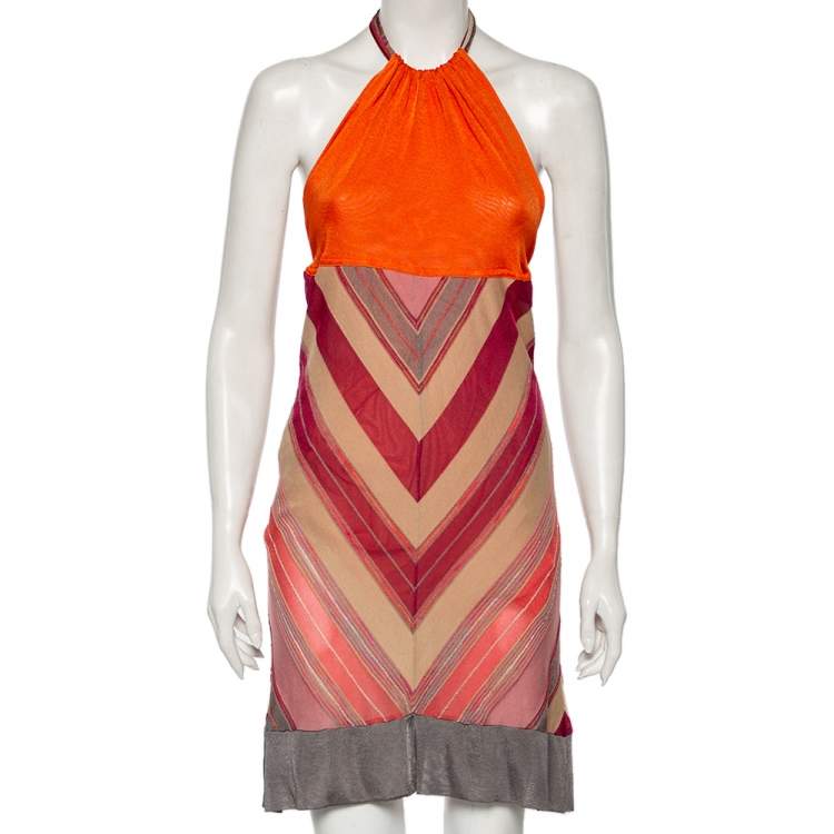 Pre Owned M Missoni Multicolored Knit Halter Neck Short Dress S
