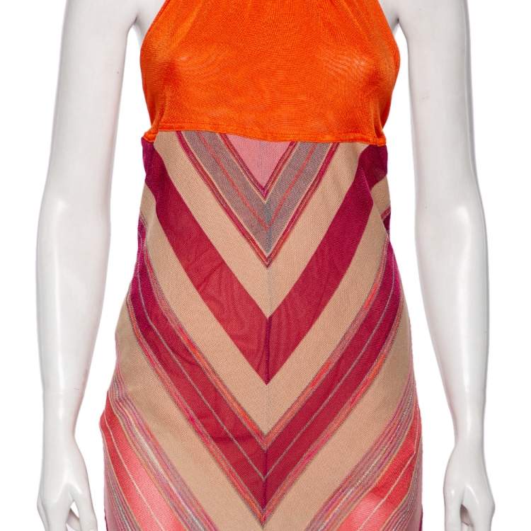 Pre Owned M Missoni Multicolored Knit Halter Neck Short Dress S