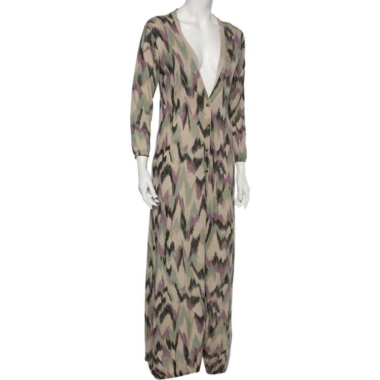 مملوكة مسبقًا M Missoni Multicolored Knit Button Front Long Cardigan M