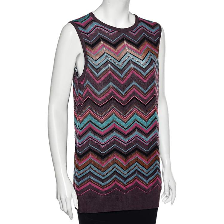 Pre Owned M Missoni Multicolored Perforated Knit Sleeveless Top XL