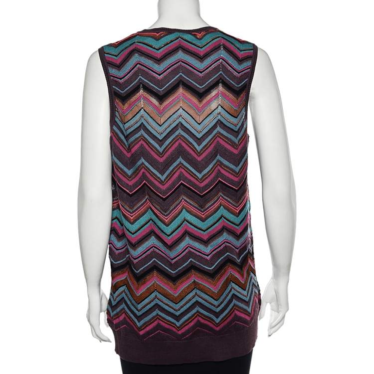 Pre Owned M Missoni Multicolored Perforated Knit Sleeveless Top XL