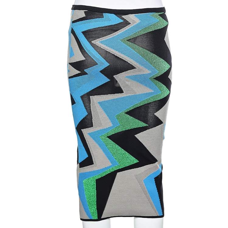 Pre Owned M Missoni Multicolor Patterned Lurex Knit Pencil Skirt S