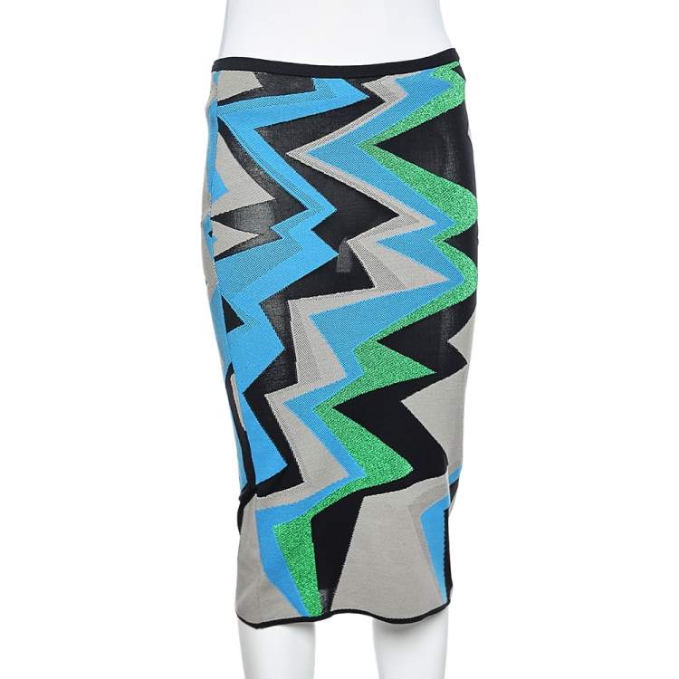 Pre Owned M Missoni Multicolor Patterned Lurex Knit Pencil Skirt S