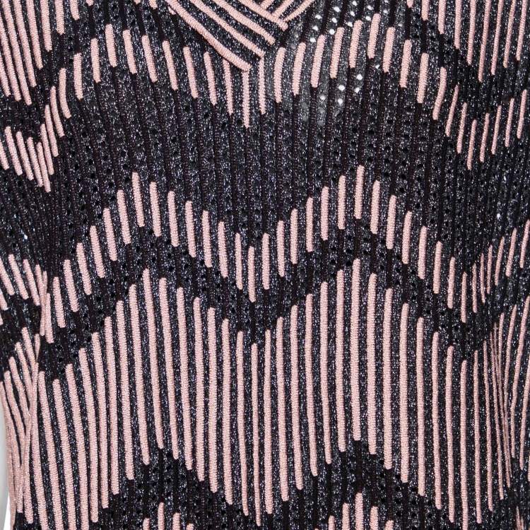Pre Owned M Missoni Pink & Black Chevron Pattern Lurex Knit Mini Dress S