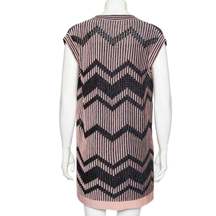 Pre Owned M Missoni Pink & Black Chevron Pattern Lurex Knit Mini Dress S