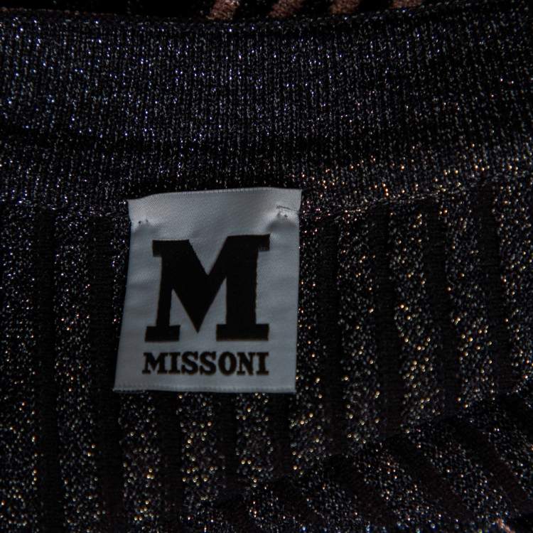 Pre Owned M Missoni Pink & Black Chevron Pattern Lurex Knit Mini Dress S