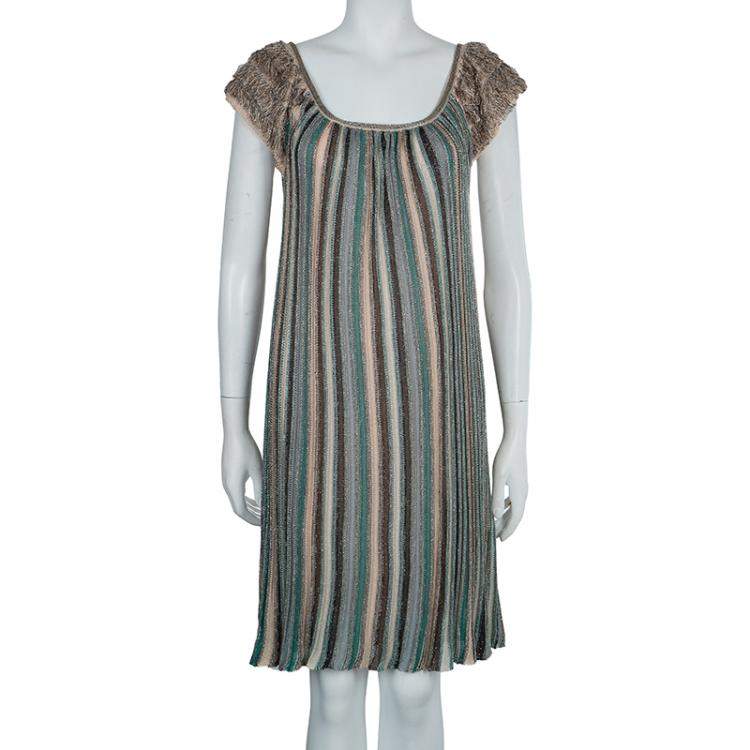 Pre Owned M Missoni Multicolor Lurex Knit Fringed Sleeve Dress S