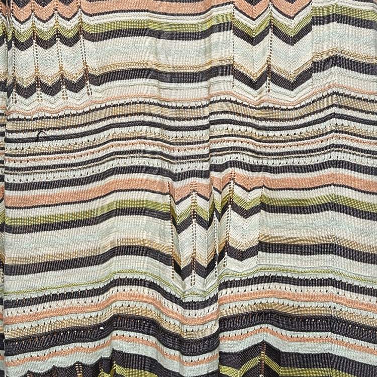 Pre Owned M Missoni Multicolored Stripe Perforated Knit Skirt L