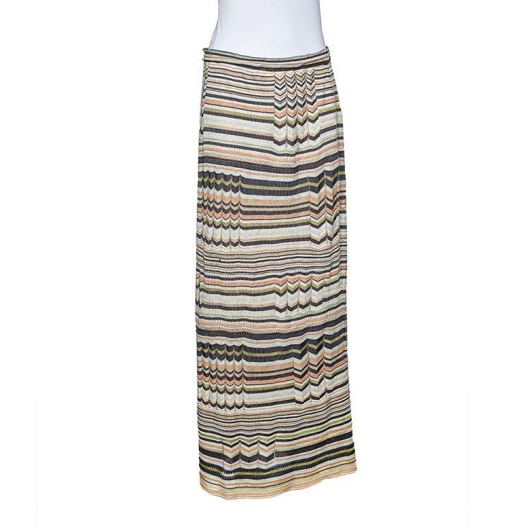 Pre Owned M Missoni Multicolored Stripe Perforated Knit Skirt L