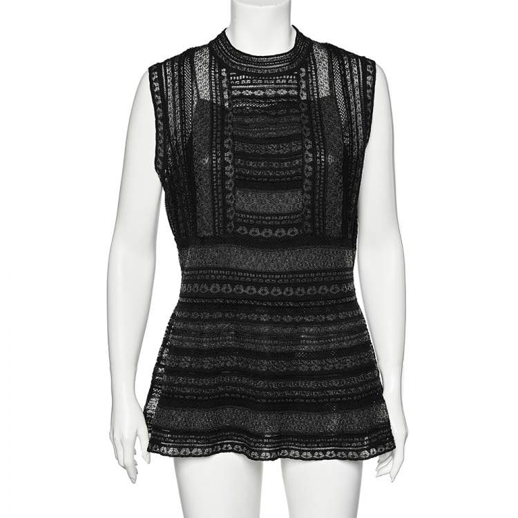Pre Owned M Missoni Black Striped Knit Sleeveless Peplum Top L