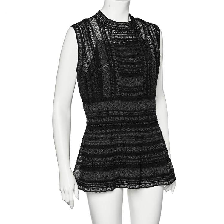 Pre Owned M Missoni Black Striped Knit Sleeveless Peplum Top L