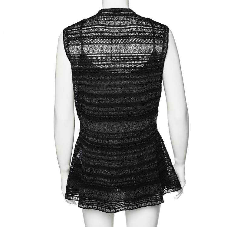 Pre Owned M Missoni Black Striped Knit Sleeveless Peplum Top L